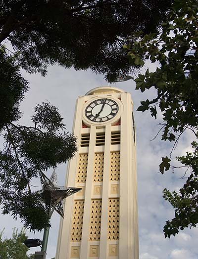 An art deco clock tower in Hastings (and also an earthquake memorial)